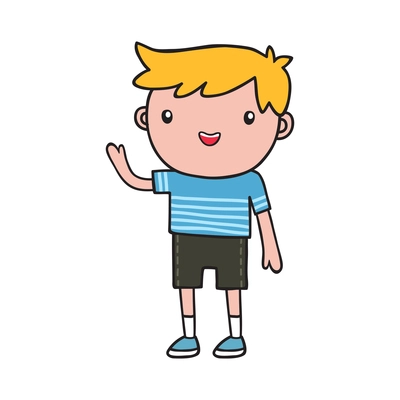 Sweet happy blond boy on white background doodle vector illustration