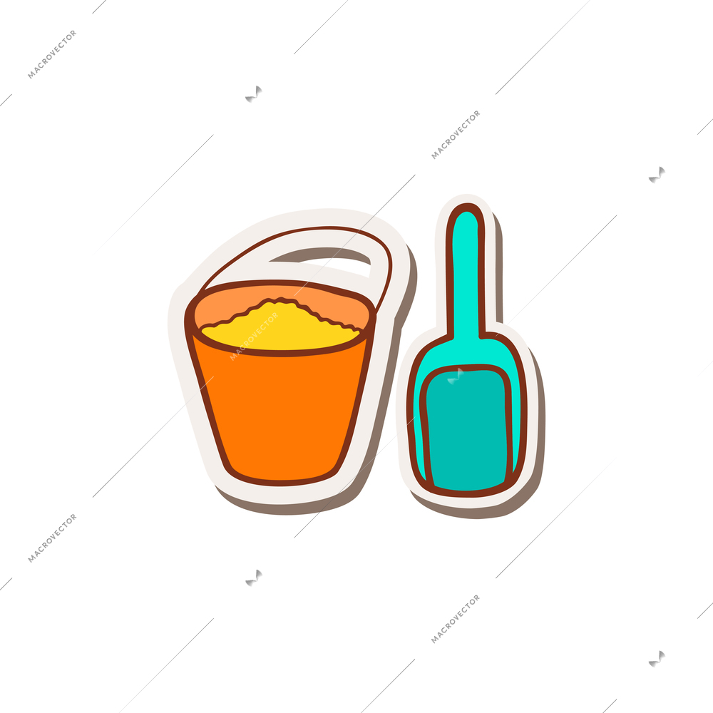 Doodle icon of childish sand spade and bucket with sand vector illustration