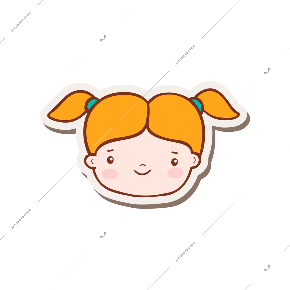 Doodle style little girl face on white background vector illustration