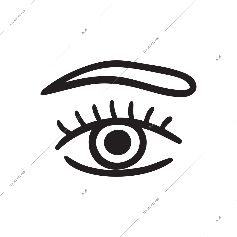 Open female eye with lashes and eye brown hand drawn vector illustration