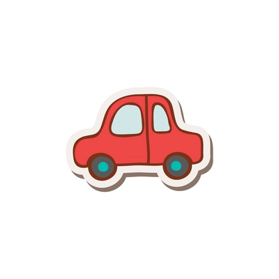 Doodle sticker icon of small red car vector illustration