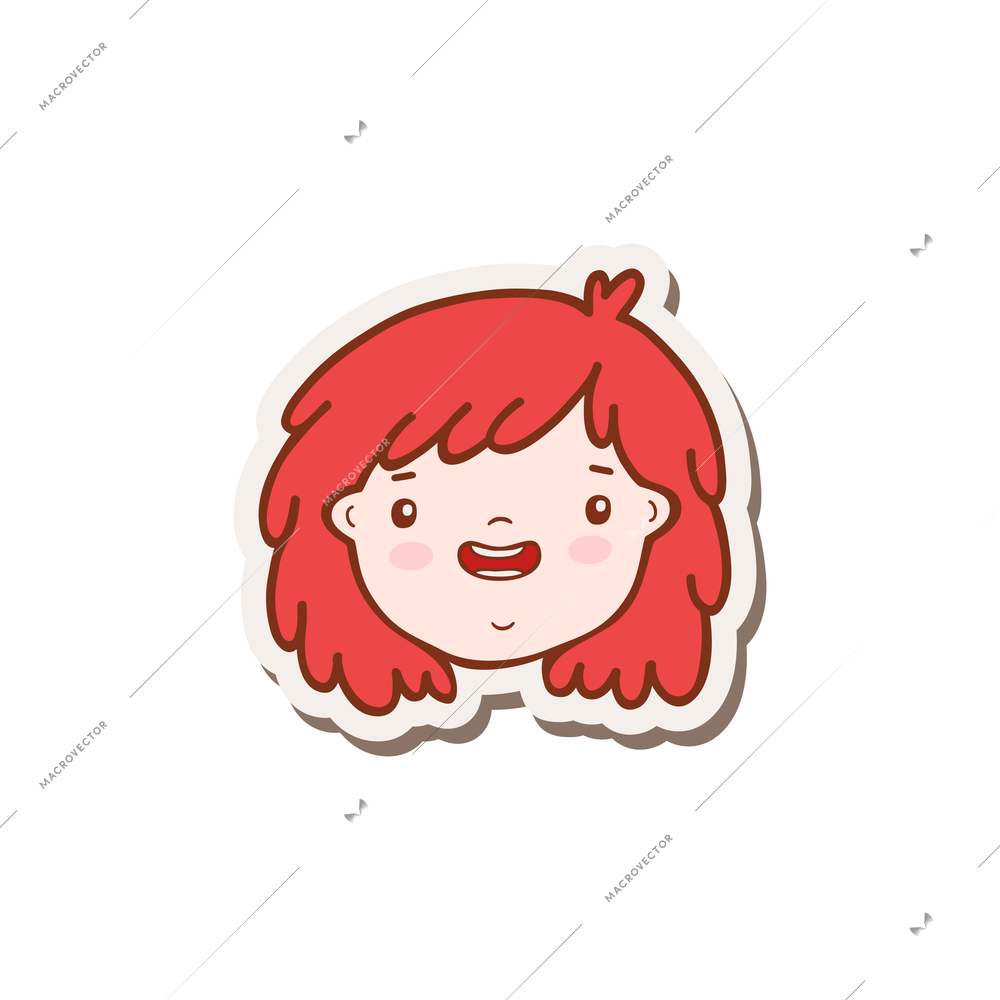 Face of cheerful baby girl with red hair doodle vector illustration