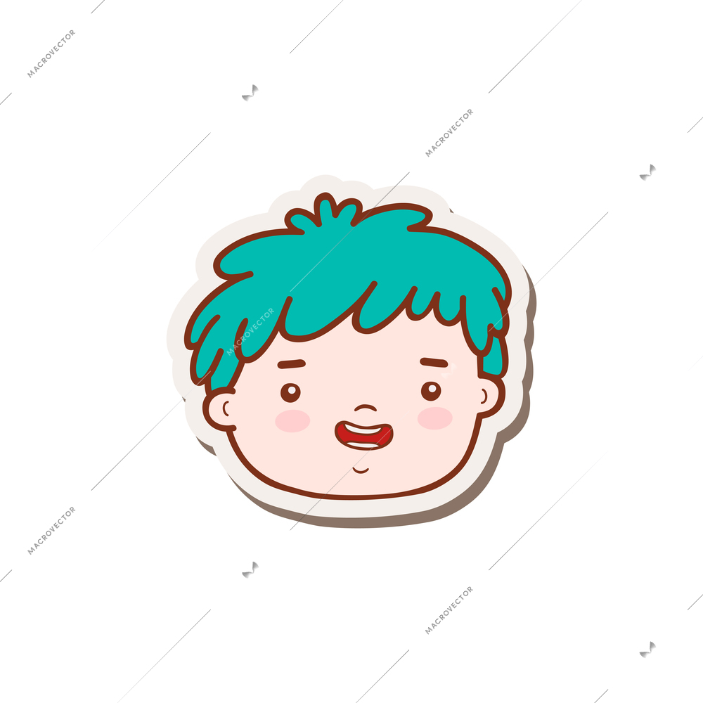 Cute laughing face of baby boy on white background doodle vector illustration