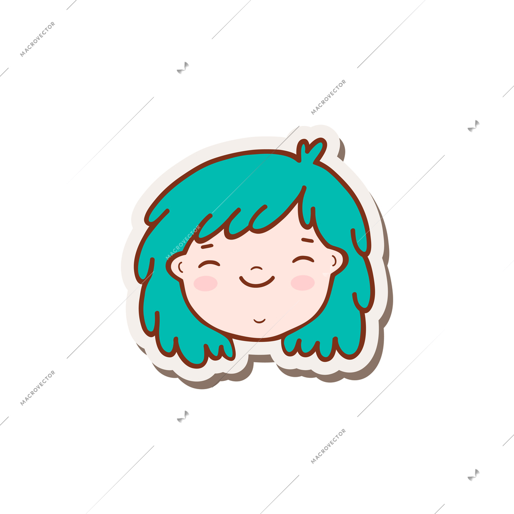 Smiling little girl face on white background doodle vector illustration