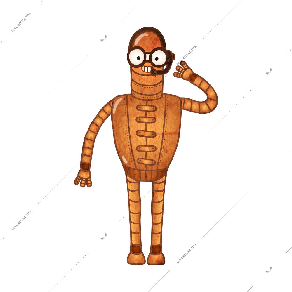 Funny brown metal cyborg on white background cartoon vector illustration