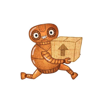 Cute cyborg carrying box cartoon icon vector illustration