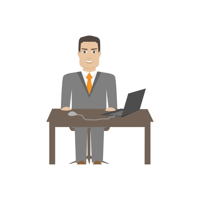 Office worker at his desk with computer flat vector illustration