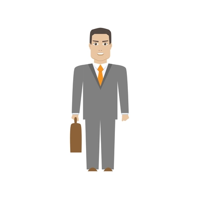 Smiling business man in office wear with suitcase flat vector illustration