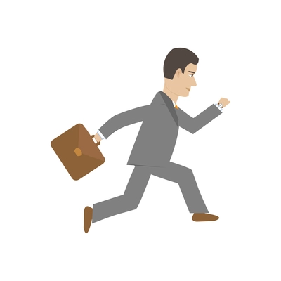 Running business man looking at watch flat vector illustration