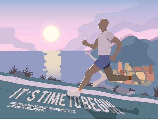 Running man outdoor sport fitness lifestyle time to begin poster vector illustration