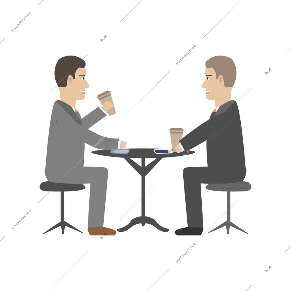 Two business people having coffee break flat vector illustration