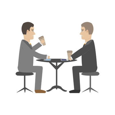 Two business people having coffee break flat vector illustration