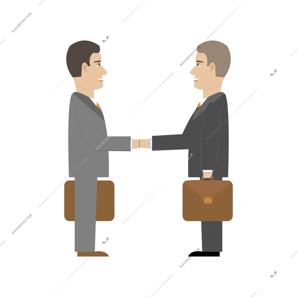 Two men handshaking in office flat vector illustration