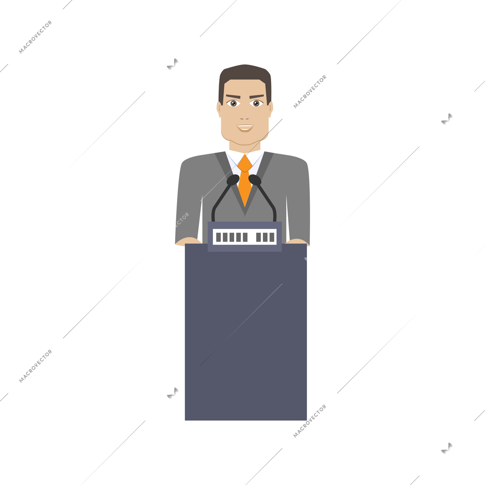 Flat icon of office worker making speech vector illustration