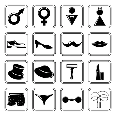 Gender symbols restroom black icons set isolated vector illustration.