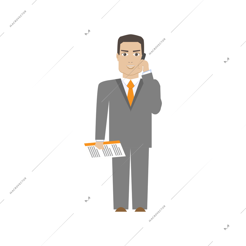 Office worker talking on phone flat vector illustration