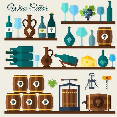 Wine cellar decorative icons set of grape winery corkscrew vector illustration