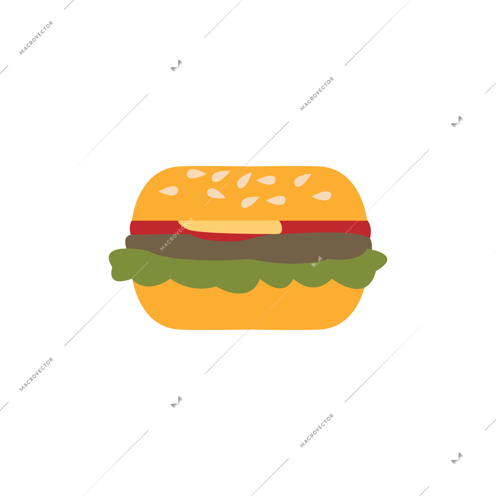 Flat color icon of burger with cheese lattuce ketchup vector illustration