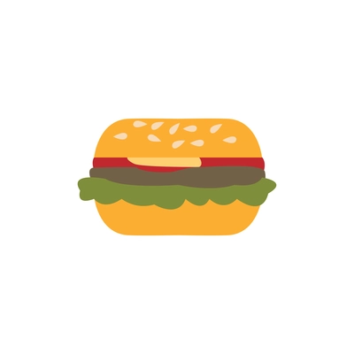 Flat color icon of burger with cheese lattuce ketchup vector illustration