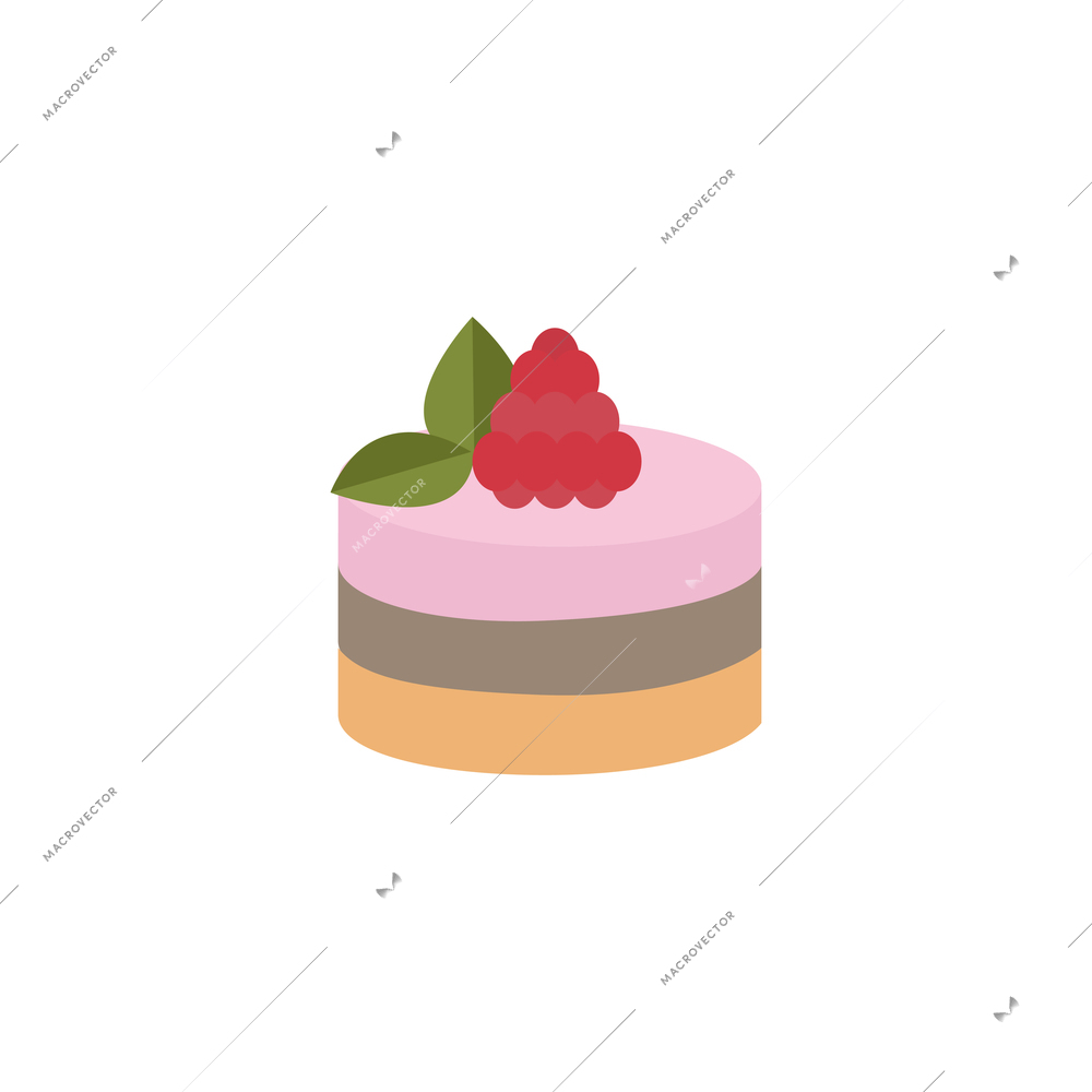 Delicious mousse cake with raspberry and mint flat icon vector illustration