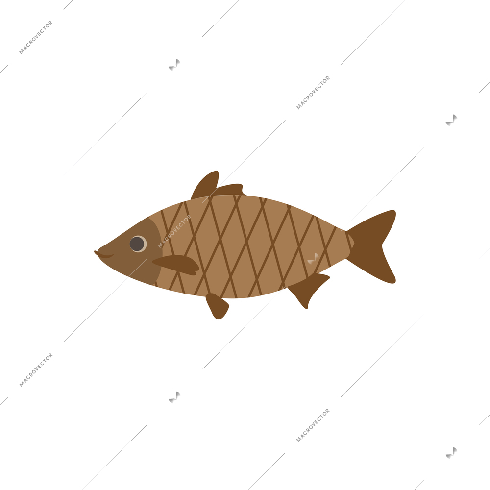 Flat icon of brown fish on white background vector illustration