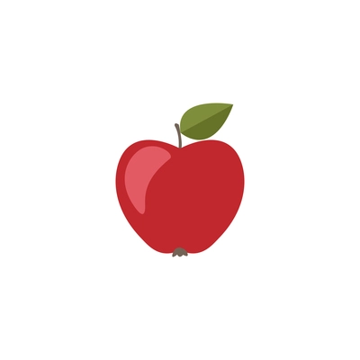 Color flat icon of red apple with green leaf vector illustration