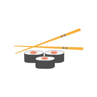 Sushi rolls and chopsticks flat icon vector illustration