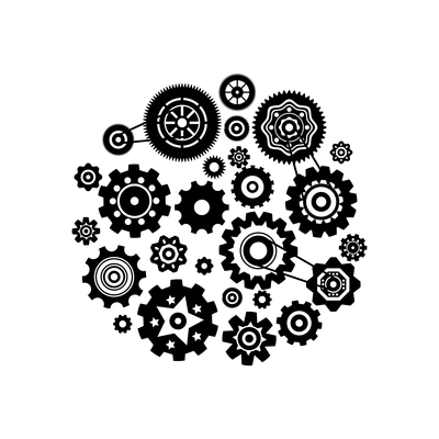 Flat composition of mechanism with gear wheels of different shape vector illustration