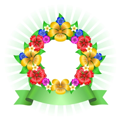 Tropical flowers wreath frame isolated vector illustration