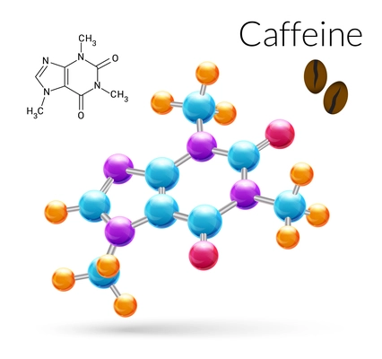 Caffeine 3d molecule chemical science atomic structure poster vector illustration