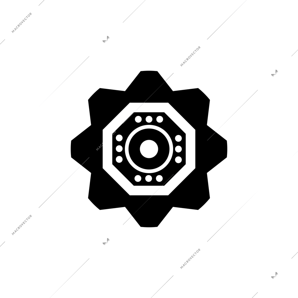 Black and white icon of cogwheel flat vector illustration