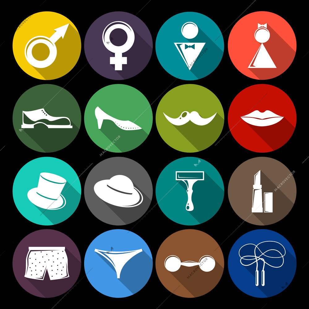 Human sex gender symbols restroom flat icons set isolated vector illustration