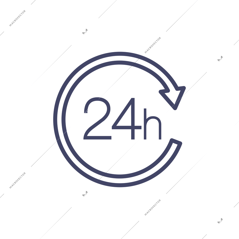 24 hours simple icon with arrow flat vector illustration
