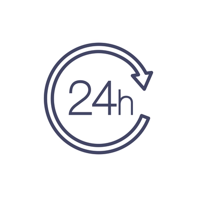 24 hours simple icon with arrow flat vector illustration