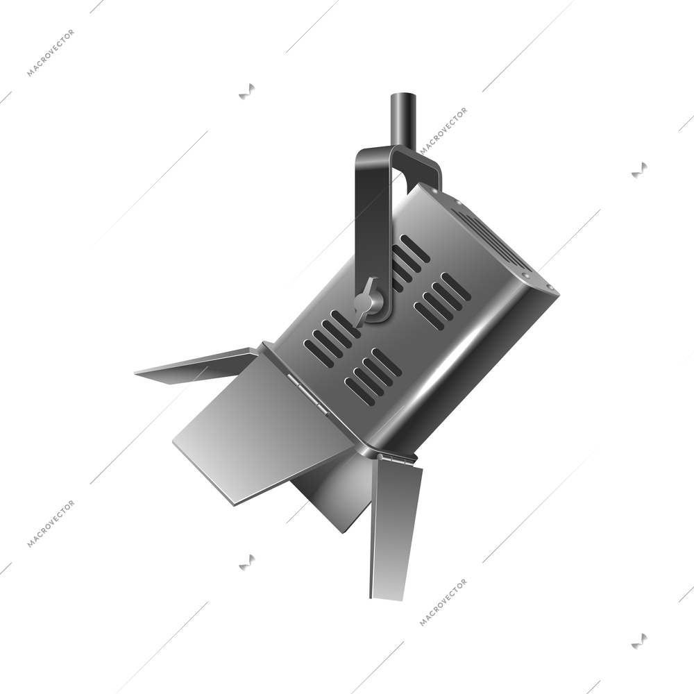 Shining stage spotlight side view on white background realistic vector illustration