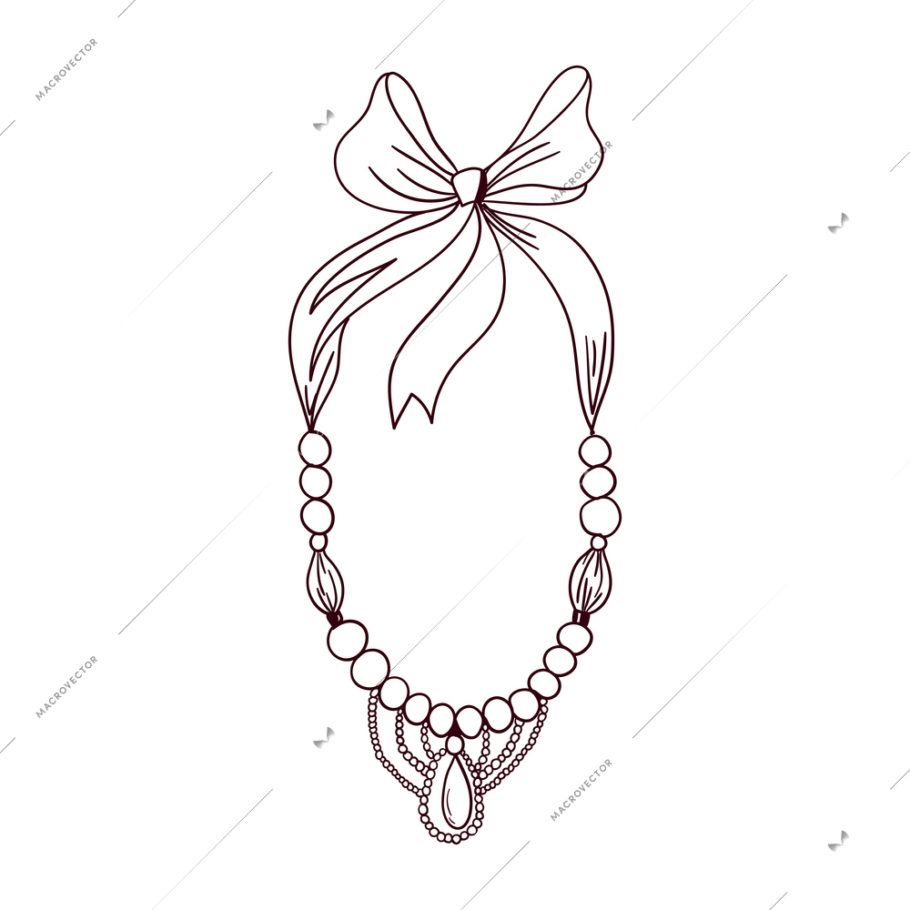 Beautiful necklace with ribbon and big bead silhouette vector illustration