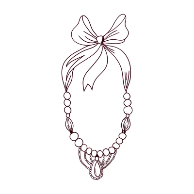 Beautiful necklace with ribbon and big bead silhouette vector illustration