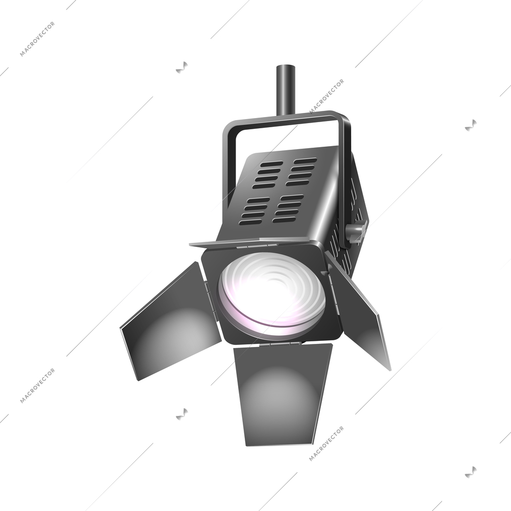 Spotlight with bright white light realistic vector illustration