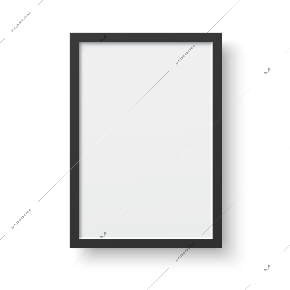 Blank black wall picture frame on white background realistic vector illustration