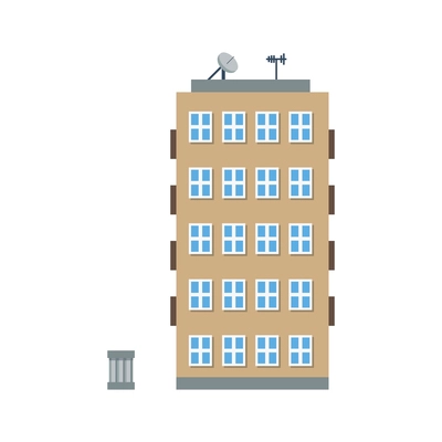 Many storeyed residential building with antennas on roof detailed flat vector illustration