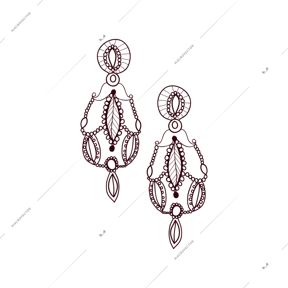 Pair of beautiful princess earrings isolated silhouette vector illustration