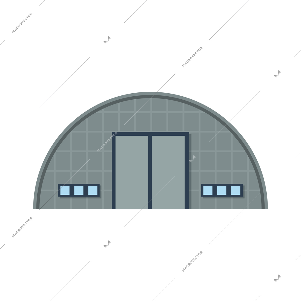 Exterior of detailed warehouse garage building flat vector illustration