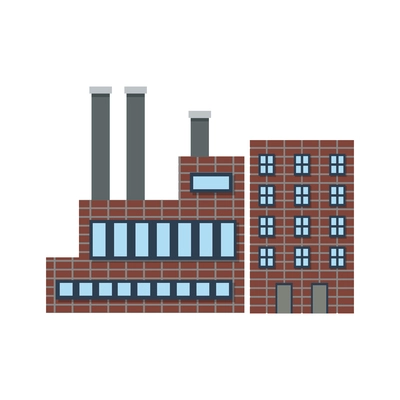 Flat factory building with pipes front view vector illustration