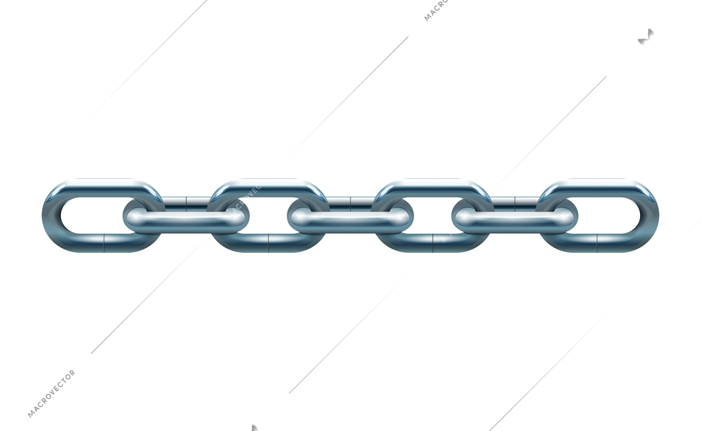 Piece of silver metal chain on white background realistic vector illustration