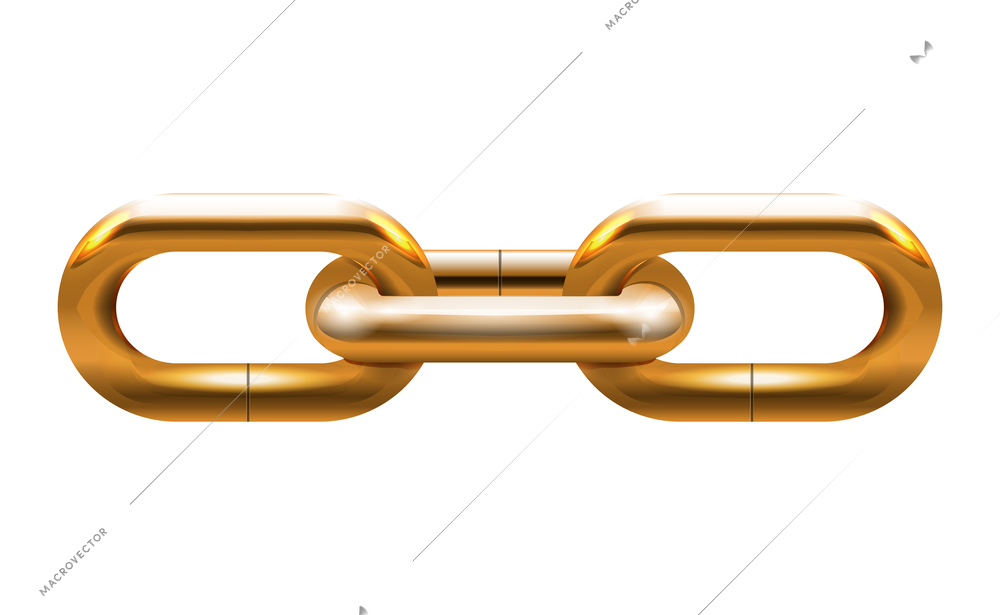 Golden metal chain on white realistic background vector illustration