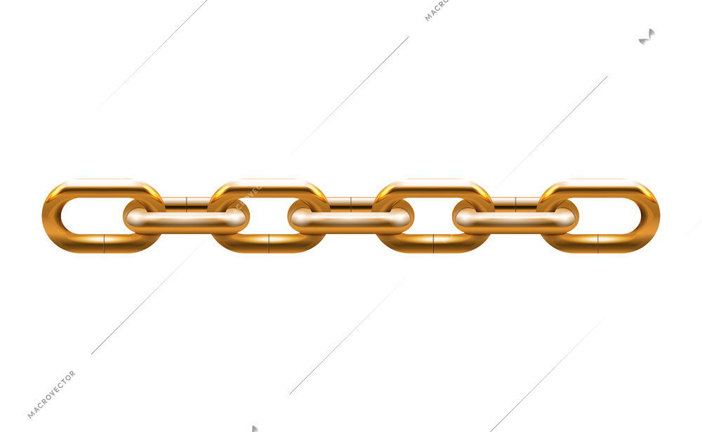 Realistic icon with golden chain piece vector illustration