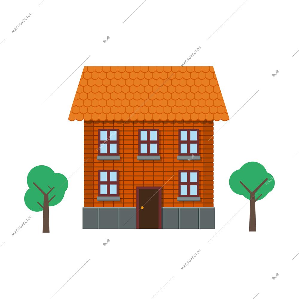 Two storeyed residential building front view flat vector illustration