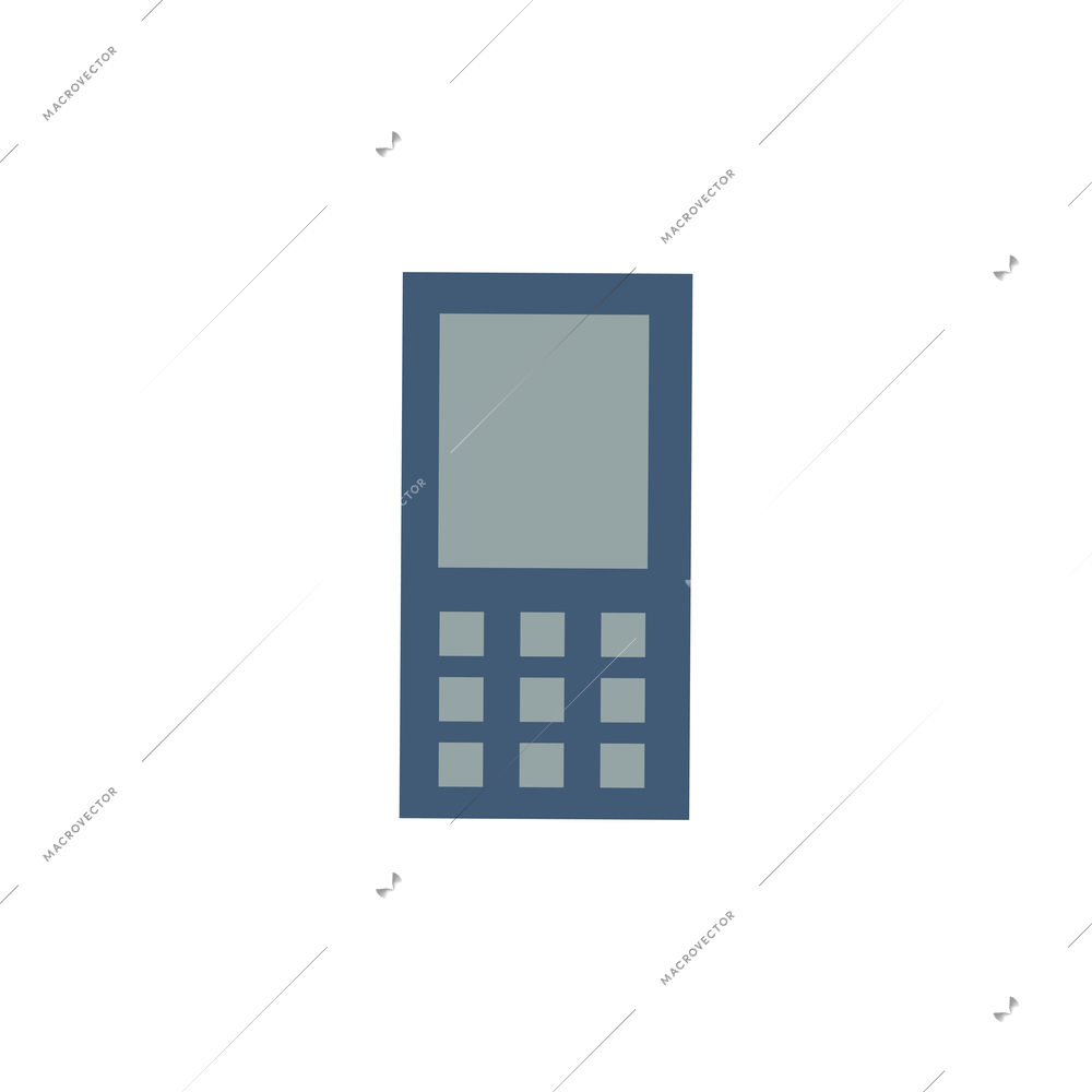 Old blue mobile phone with buttons flat icon vector illustration