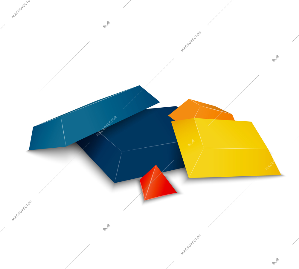 Pyramid parts of different size shape and color realistic vector illustration