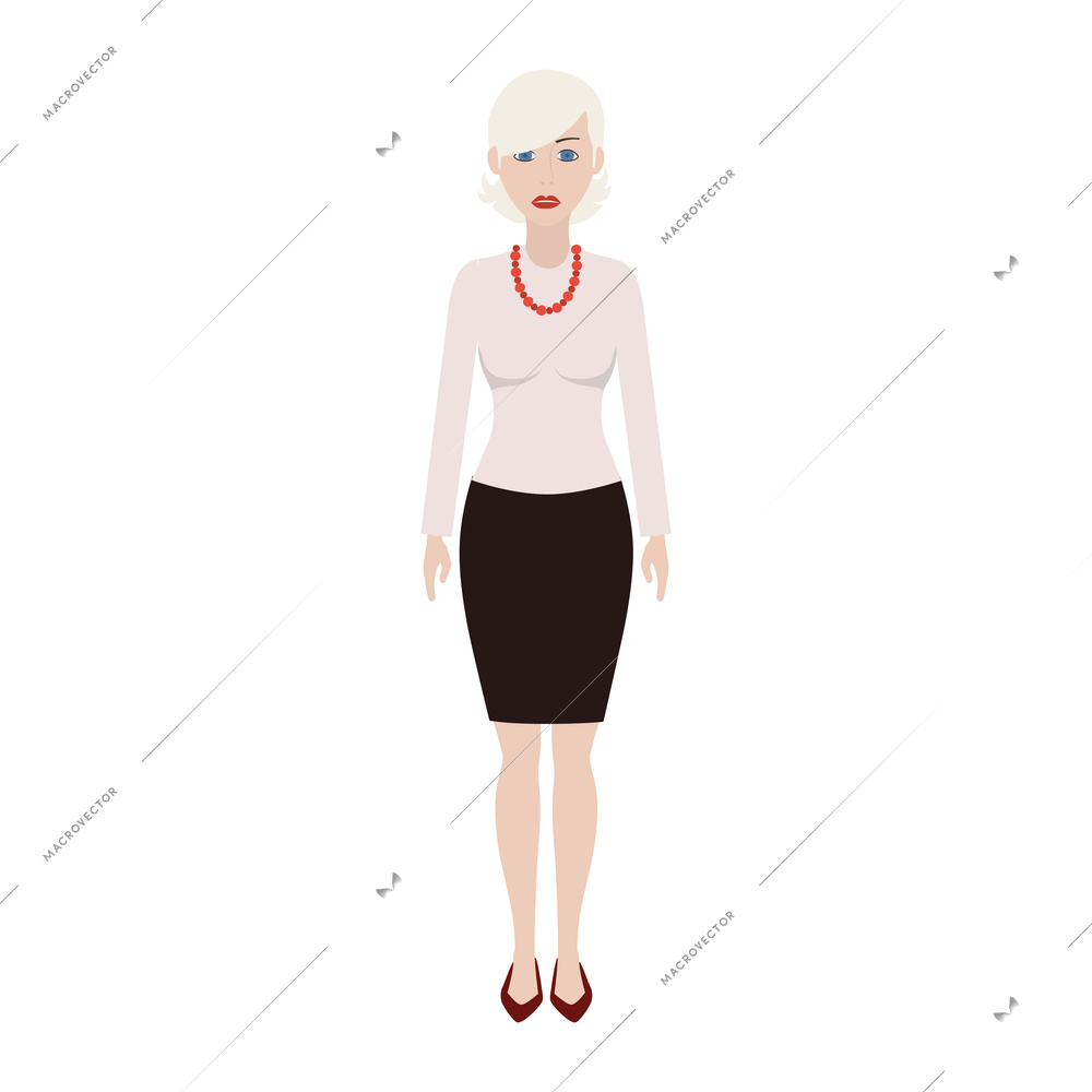 Woman wearing modest office clothing and necklace flat vector illustration